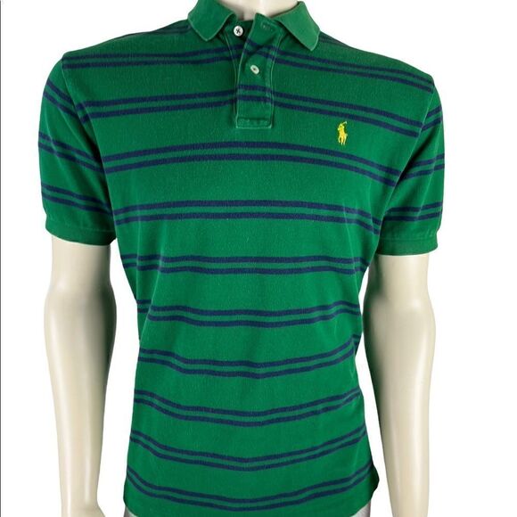 Polo by Ralph Lauren S/S Classic in Kelly Green w/Navy Horizontal Stripes Sz L - Picture 1 of 9